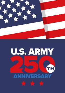 Amerikan Ordusu 'nun 250. yaş günü. Yıldönümü. Haziran 'da Birleşik Devletler Ordusu Günü. Amerikan askeri bayramı. Amerikan bayrağı. Vatansever tasarım. Vektör İllüstrasyonu