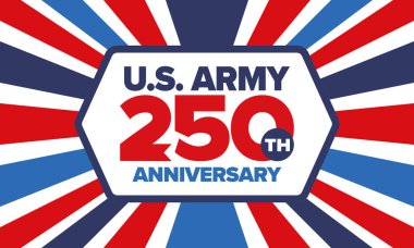 Amerikan Ordusu 'nun 250. yaş günü. Yıldönümü. Haziran 'da Birleşik Devletler Ordusu Günü. Amerikan askeri bayramı. Amerikan bayrağı. Vatansever tasarım. Vektör İllüstrasyonu