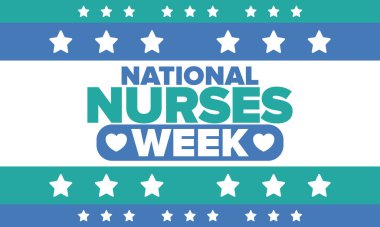 Ulusal Hemşireler Haftası. Teşekkürler hemşireler. Tıbbi ve sağlık hizmetleri konsepti. Virüslere ve hastalıklara karşı savaşanlar. Doktorların şerefine. Amerika 'da yıllık kutlama. Vektör illüstrasyon posteri