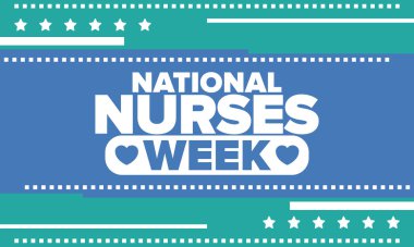 Ulusal Hemşireler Haftası. Teşekkürler hemşireler. Tıbbi ve sağlık hizmetleri konsepti. Virüslere ve hastalıklara karşı savaşanlar. Doktorların şerefine. Amerika 'da yıllık kutlama. Vektör illüstrasyon posteri