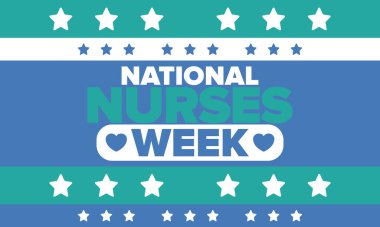 Ulusal Hemşireler Haftası. Teşekkürler hemşireler. Tıbbi ve sağlık hizmetleri konsepti. Virüslere ve hastalıklara karşı savaşanlar. Doktorların şerefine. Amerika 'da yıllık kutlama. Vektör illüstrasyon posteri