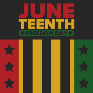 Haziran Bağımsızlık Günü 'nde. Özgürlük ya da Özgürlük Günü. Yıllık Amerikan bayramı, 19 Haziran 'da kutlandı. Afro-Amerikan tarihi ve mirası. Poster, tebrik kartı, afiş ve geçmiş. Vektör