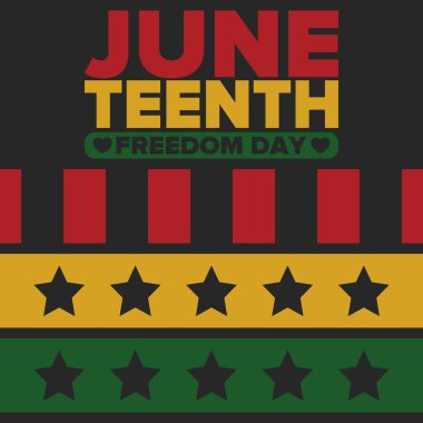 Haziran Bağımsızlık Günü 'nde. Özgürlük ya da Özgürlük Günü. Yıllık Amerikan bayramı, 19 Haziran 'da kutlandı. Afro-Amerikan tarihi ve mirası. Poster, tebrik kartı, afiş ve geçmiş. Vektör
