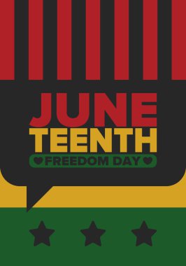 Haziran Bağımsızlık Günü 'nde. Özgürlük ya da Özgürlük Günü. Yıllık Amerikan bayramı, 19 Haziran 'da kutlandı. Afro-Amerikan tarihi ve mirası. Poster, tebrik kartı, afiş ve geçmiş. Vektör