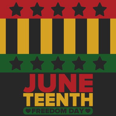 Haziran Bağımsızlık Günü 'nde. Özgürlük ya da Özgürlük Günü. Yıllık Amerikan bayramı, 19 Haziran 'da kutlandı. Afro-Amerikan tarihi ve mirası. Poster, tebrik kartı, afiş ve geçmiş. Vektör