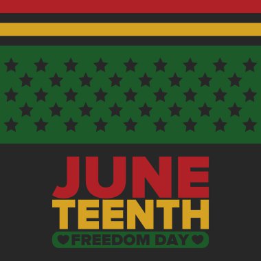 Haziran Bağımsızlık Günü 'nde. Özgürlük ya da Özgürlük Günü. Yıllık Amerikan bayramı, 19 Haziran 'da kutlandı. Afro-Amerikan tarihi ve mirası. Poster, tebrik kartı, afiş ve geçmiş. Vektör