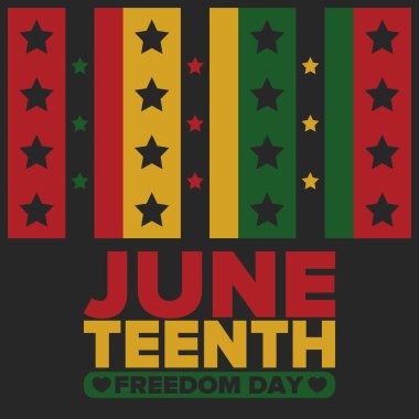 Haziran Bağımsızlık Günü 'nde. Özgürlük ya da Özgürlük Günü. Yıllık Amerikan bayramı, 19 Haziran 'da kutlandı. Afro-Amerikan tarihi ve mirası. Poster, tebrik kartı, afiş ve geçmiş. Vektör