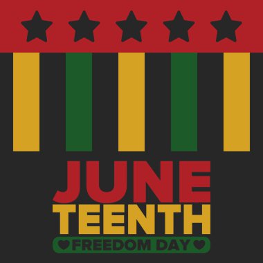 Haziran Bağımsızlık Günü 'nde. Özgürlük ya da Özgürlük Günü. Yıllık Amerikan bayramı, 19 Haziran 'da kutlandı. Afro-Amerikan tarihi ve mirası. Poster, tebrik kartı, afiş ve geçmiş. Vektör