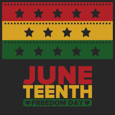 Haziran Bağımsızlık Günü 'nde. Özgürlük ya da Özgürlük Günü. Yıllık Amerikan bayramı, 19 Haziran 'da kutlandı. Afro-Amerikan tarihi ve mirası. Poster, tebrik kartı, afiş ve geçmiş. Vektör