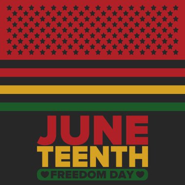 Haziran Bağımsızlık Günü 'nde. Özgürlük ya da Özgürlük Günü. Yıllık Amerikan bayramı, 19 Haziran 'da kutlandı. Afro-Amerikan tarihi ve mirası. Poster, tebrik kartı, afiş ve geçmiş. Vektör