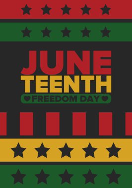 Haziran Bağımsızlık Günü 'nde. Özgürlük ya da Özgürlük Günü. Yıllık Amerikan bayramı, 19 Haziran 'da kutlandı. Afro-Amerikan tarihi ve mirası. Poster, tebrik kartı, afiş ve geçmiş. Vektör