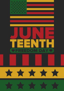 Haziran Bağımsızlık Günü 'nde. Özgürlük ya da Özgürlük Günü. Yıllık Amerikan bayramı, 19 Haziran 'da kutlandı. Afro-Amerikan tarihi ve mirası. Poster, tebrik kartı, afiş ve geçmiş. Vektör