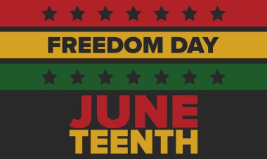 Haziran Bağımsızlık Günü 'nde. Özgürlük ya da Özgürlük Günü. Yıllık Amerikan bayramı, 19 Haziran 'da kutlandı. Afro-Amerikan tarihi ve mirası. Poster, tebrik kartı, afiş ve geçmiş. Vektör