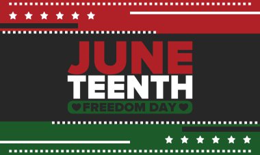 Haziran Bağımsızlık Günü 'nde. Özgürlük ya da Özgürlük Günü. Yıllık Amerikan bayramı, 19 Haziran 'da kutlandı. Afro-Amerikan tarihi ve mirası. Poster, tebrik kartı, afiş ve geçmiş. Vektör