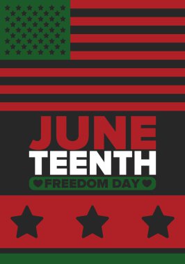 Haziran Bağımsızlık Günü 'nde. Özgürlük ya da Özgürlük Günü. Yıllık Amerikan bayramı, 19 Haziran 'da kutlandı. Afro-Amerikan tarihi ve mirası. Poster, tebrik kartı, afiş ve geçmiş. Vektör