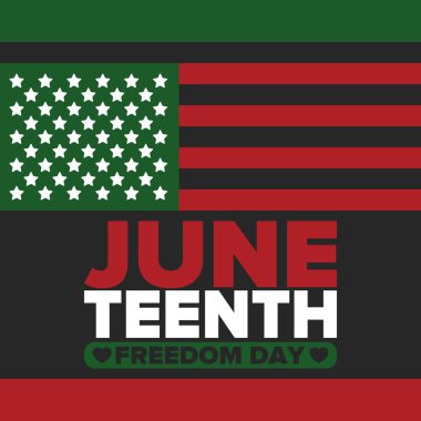Haziran Bağımsızlık Günü 'nde. Özgürlük ya da Özgürlük Günü. Yıllık Amerikan bayramı, 19 Haziran 'da kutlandı. Afro-Amerikan tarihi ve mirası. Poster, tebrik kartı, afiş ve geçmiş. Vektör