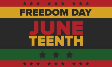 Haziran Bağımsızlık Günü 'nde. Özgürlük ya da Özgürlük Günü. Yıllık Amerikan bayramı, 19 Haziran 'da kutlandı. Afro-Amerikan tarihi ve mirası. Poster, tebrik kartı, afiş ve geçmiş. Vektör