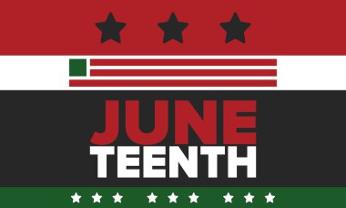 Haziran Bağımsızlık Günü 'nde. Özgürlük ya da Özgürlük Günü. Yıllık Amerikan bayramı, 19 Haziran 'da kutlandı. Afro-Amerikan tarihi ve mirası. Poster, tebrik kartı, afiş ve geçmiş. Vektör