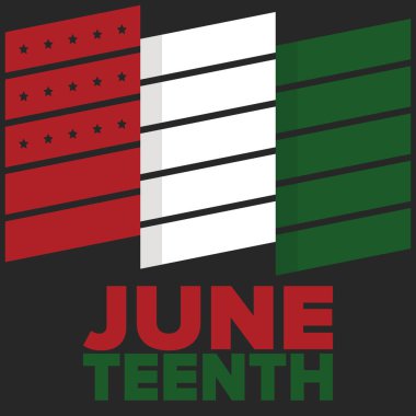 Haziran Bağımsızlık Günü 'nde. Özgürlük ya da Özgürlük Günü. Yıllık Amerikan bayramı, 19 Haziran 'da kutlandı. Afro-Amerikan tarihi ve mirası. Poster, tebrik kartı, afiş ve geçmiş. Vektör