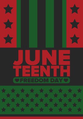 Haziran Bağımsızlık Günü 'nde. Özgürlük ya da Özgürlük Günü. Yıllık Amerikan bayramı, 19 Haziran 'da kutlandı. Afro-Amerikan tarihi ve mirası. Poster, tebrik kartı, afiş ve geçmiş. Vektör