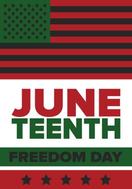 Haziran Bağımsızlık Günü 'nde. Özgürlük ya da Özgürlük Günü. Yıllık Amerikan bayramı, 19 Haziran 'da kutlandı. Afro-Amerikan tarihi ve mirası. Poster, tebrik kartı, afiş ve geçmiş. Vektör