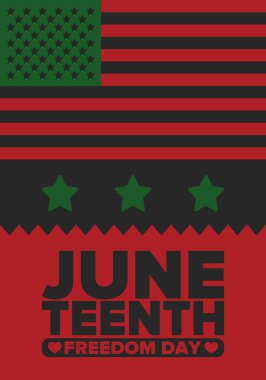 Haziran Bağımsızlık Günü 'nde. Özgürlük ya da Özgürlük Günü. Yıllık Amerikan bayramı, 19 Haziran 'da kutlandı. Afro-Amerikan tarihi ve mirası. Poster, tebrik kartı, afiş ve geçmiş. Vektör