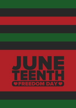 Haziran Bağımsızlık Günü 'nde. Özgürlük ya da Özgürlük Günü. Yıllık Amerikan bayramı, 19 Haziran 'da kutlandı. Afro-Amerikan tarihi ve mirası. Poster, tebrik kartı, afiş ve geçmiş. Vektör