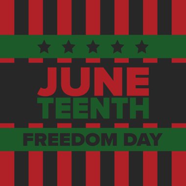 Haziran Bağımsızlık Günü 'nde. Özgürlük ya da Özgürlük Günü. Yıllık Amerikan bayramı, 19 Haziran 'da kutlandı. Afro-Amerikan tarihi ve mirası. Poster, tebrik kartı, afiş ve geçmiş. Vektör