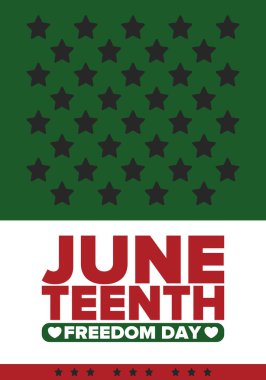 Haziran Bağımsızlık Günü 'nde. Özgürlük ya da Özgürlük Günü. Yıllık Amerikan bayramı, 19 Haziran 'da kutlandı. Afro-Amerikan tarihi ve mirası. Poster, tebrik kartı, afiş ve geçmiş. Vektör