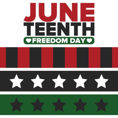 Haziran Bağımsızlık Günü 'nde. Özgürlük ya da Özgürlük Günü. Yıllık Amerikan bayramı, 19 Haziran 'da kutlandı. Afro-Amerikan tarihi ve mirası. Poster, tebrik kartı, afiş ve geçmiş. Vektör