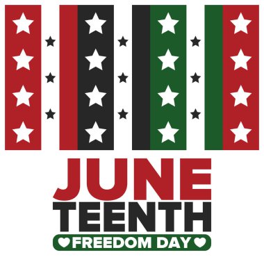 Haziran Bağımsızlık Günü 'nde. Özgürlük ya da Özgürlük Günü. Yıllık Amerikan bayramı, 19 Haziran 'da kutlandı. Afro-Amerikan tarihi ve mirası. Poster, tebrik kartı, afiş ve geçmiş. Vektör