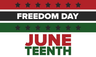 Haziran Bağımsızlık Günü 'nde. Özgürlük ya da Özgürlük Günü. Yıllık Amerikan bayramı, 19 Haziran 'da kutlandı. Afro-Amerikan tarihi ve mirası. Poster, tebrik kartı, afiş ve geçmiş. Vektör