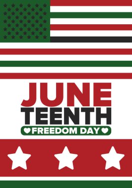 Haziran Bağımsızlık Günü 'nde. Özgürlük ya da Özgürlük Günü. Yıllık Amerikan bayramı, 19 Haziran 'da kutlandı. Afro-Amerikan tarihi ve mirası. Poster, tebrik kartı, afiş ve geçmiş. Vektör