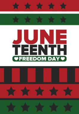 Haziran Bağımsızlık Günü 'nde. Özgürlük ya da Özgürlük Günü. Yıllık Amerikan bayramı, 19 Haziran 'da kutlandı. Afro-Amerikan tarihi ve mirası. Poster, tebrik kartı, afiş ve geçmiş. Vektör