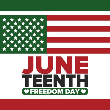 Haziran Bağımsızlık Günü 'nde. Özgürlük ya da Özgürlük Günü. Yıllık Amerikan bayramı, 19 Haziran 'da kutlandı. Afro-Amerikan tarihi ve mirası. Poster, tebrik kartı, afiş ve geçmiş. Vektör