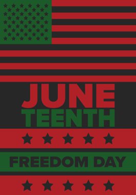 Haziran Bağımsızlık Günü 'nde. Özgürlük ya da Özgürlük Günü. Yıllık Amerikan bayramı, 19 Haziran 'da kutlandı. Afro-Amerikan tarihi ve mirası. Poster, tebrik kartı, afiş ve geçmiş. Vektör