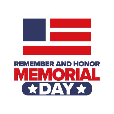 Amerika 'da Anma Günü. Unutma ve onurlandır. Birleşik Devletler Silahlı Kuvvetleri 'nde görev yaparken ölen insanları hatırlamak ve onurlandırmak için federal bayram. Mayıs 'ta kutlandı. Vektör posteri