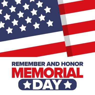 Amerika 'da Anma Günü. Unutma ve onurlandır. Birleşik Devletler Silahlı Kuvvetleri 'nde görev yaparken ölen insanları hatırlamak ve onurlandırmak için federal bayram. Mayıs 'ta kutlandı. Vektör posteri