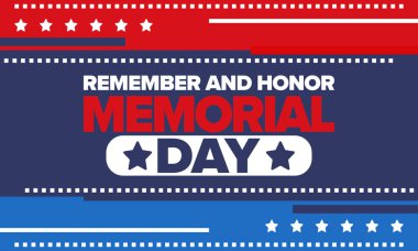 Amerika 'da Anma Günü. Unutma ve onurlandır. Birleşik Devletler Silahlı Kuvvetleri 'nde görev yaparken ölen insanları hatırlamak ve onurlandırmak için federal bayram. Mayıs 'ta kutlandı. Vektör posteri