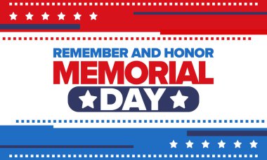 Amerika 'da Anma Günü. Unutma ve onurlandır. Birleşik Devletler Silahlı Kuvvetleri 'nde görev yaparken ölen insanları hatırlamak ve onurlandırmak için federal bayram. Mayıs 'ta kutlandı. Vektör posteri