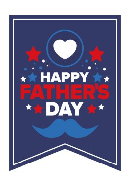 Babalar Günün kutlu olsun. Onurlu babalar. Haziranda güzel bir kutlama. En tatlı aile tatili. Parti etkinliği. Bıyık ve kalp. Mavi renk. Yaratıcı sanat posteri. Vektör tasarımı