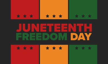 Haziran Bağımsızlık Günü 'nde. Özgürlük ya da Özgürlük Günü. Yıllık Amerikan bayramı, 19 Haziran 'da kutlandı. Afro-Amerikan tarihi ve mirası. Poster, tebrik kartı, afiş ve geçmiş. Vektör