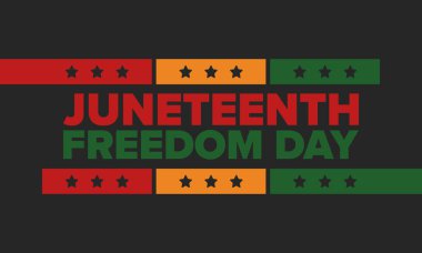 Haziran Bağımsızlık Günü 'nde. Özgürlük ya da Özgürlük Günü. Yıllık Amerikan bayramı, 19 Haziran 'da kutlandı. Afro-Amerikan tarihi ve mirası. Poster, tebrik kartı, afiş ve geçmiş. Vektör