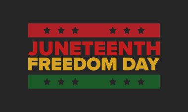 Haziran Bağımsızlık Günü 'nde. Özgürlük ya da Özgürlük Günü. Yıllık Amerikan bayramı, 19 Haziran 'da kutlandı. Afro-Amerikan tarihi ve mirası. Poster, tebrik kartı, afiş ve geçmiş. Vektör