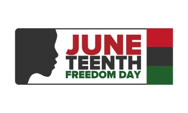 Haziran Bağımsızlık Günü 'nde. Özgürlük ya da Özgürlük Günü. Yıllık Amerikan bayramı, 19 Haziran 'da kutlandı. Afro-Amerikan tarihi ve mirası. Poster, tebrik kartı, afiş ve geçmiş. Vektör