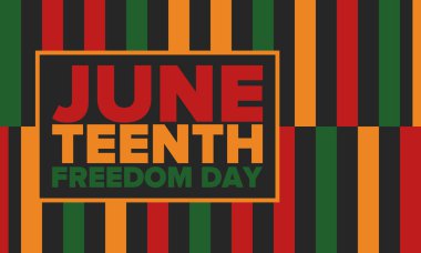 Haziran Bağımsızlık Günü 'nde. Özgürlük ya da Özgürlük Günü. Yıllık Amerikan bayramı, 19 Haziran 'da kutlandı. Afro-Amerikan tarihi ve mirası. Poster, tebrik kartı, afiş ve geçmiş. Vektör