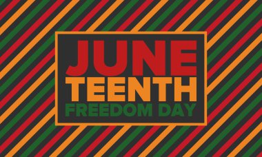 Haziran Bağımsızlık Günü 'nde. Özgürlük ya da Özgürlük Günü. Yıllık Amerikan bayramı, 19 Haziran 'da kutlandı. Afro-Amerikan tarihi ve mirası. Poster, tebrik kartı, afiş ve geçmiş. Vektör