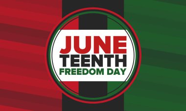 Haziran Bağımsızlık Günü 'nde. Özgürlük ya da Özgürlük Günü. Yıllık Amerikan bayramı, 19 Haziran 'da kutlandı. Afro-Amerikan tarihi ve mirası. Poster, tebrik kartı, afiş ve geçmiş. Vektör