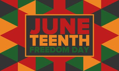 Haziran Bağımsızlık Günü 'nde. Özgürlük ya da Özgürlük Günü. Yıllık Amerikan bayramı, 19 Haziran 'da kutlandı. Afro-Amerikan tarihi ve mirası. Poster, tebrik kartı, afiş ve geçmiş. Vektör