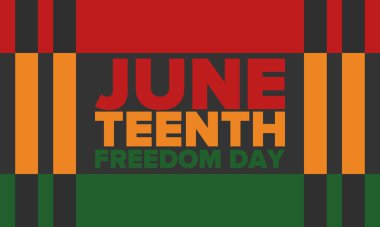 Haziran Bağımsızlık Günü 'nde. Özgürlük ya da Özgürlük Günü. Yıllık Amerikan bayramı, 19 Haziran 'da kutlandı. Afro-Amerikan tarihi ve mirası. Poster, tebrik kartı, afiş ve geçmiş. Vektör